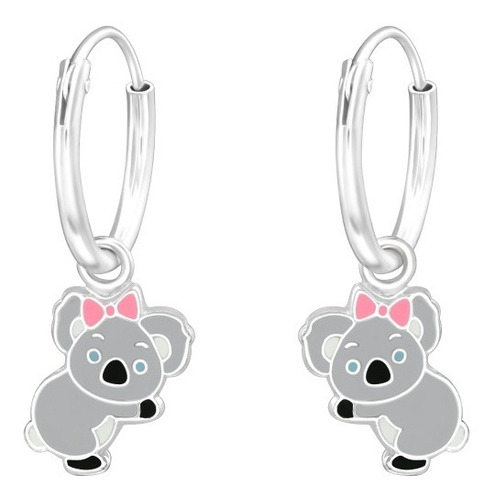 Aros Argollas De Koala Plata 925 Niña