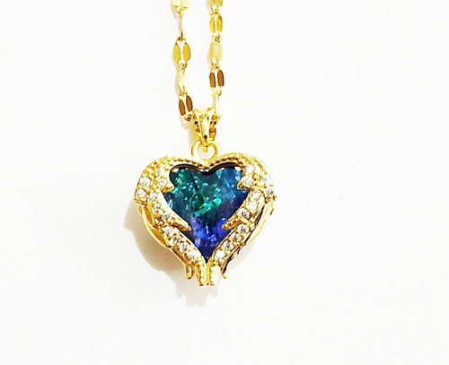 Fino Collar Swarovski Elements Azul Corazon Envio Gratis 