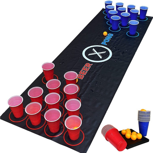 Set Juego Tapete Beer Pong 180 X 59 Cms