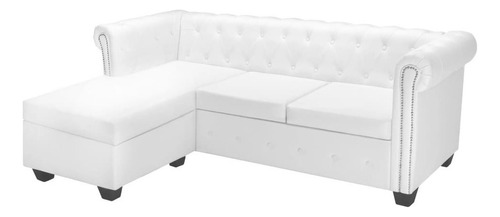 Sofá Chesterfield En Forma De L De Cuero Artificial Blanco