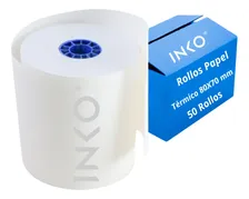 50 Rollos Papel Térmico 80x70 Mm Impresora 80mm Blanco Inko