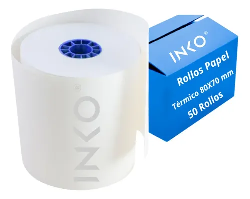 50 Rollos Papel Térmico 80x70 mm Impresora 80mm Blanco Inko