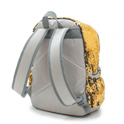 Mochila Escolar Lentejuelas Reversible Dorado/plateado