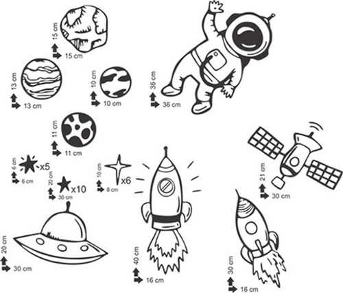 Kit Adesivos Parede Astronauta Estrela Lua Foguete Estrelas