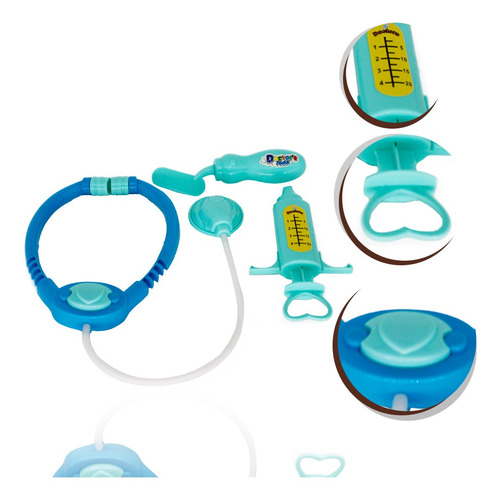 Imagem 5 de 7 de Brinquedo Kit Medico Azul 3pçs Estetoscópio Colher Balança