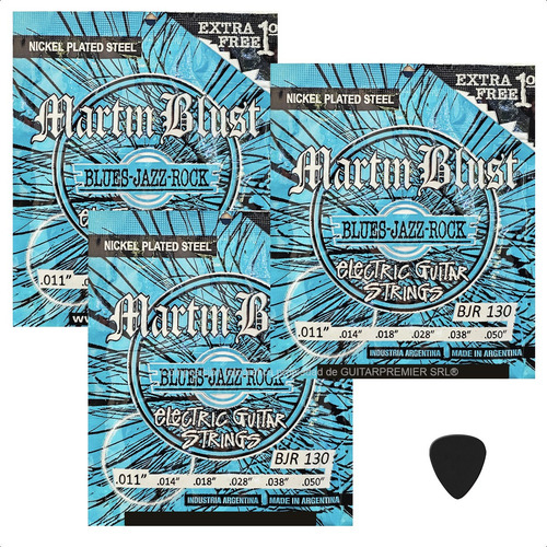 Cuerdas Guitarra Electrica Bjr130 011 Martin Blust X 3 + Pua