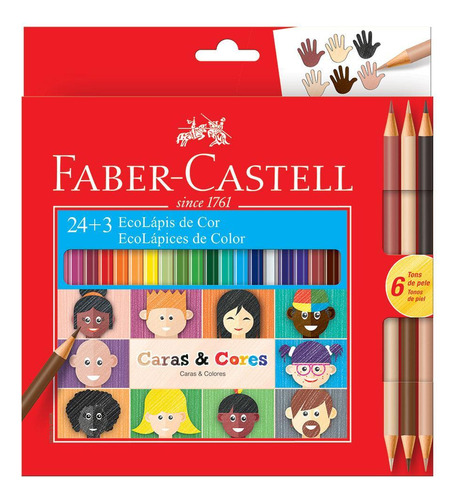 Lápiz Faber Color 24 colores + 06 tonos de piel y colores caros 48 Est