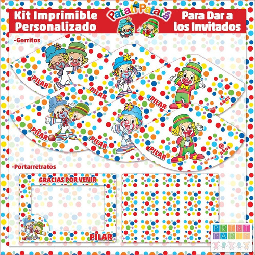 Payasos Patatí Patatá Kit Imprimible Personalizado Candy Bar