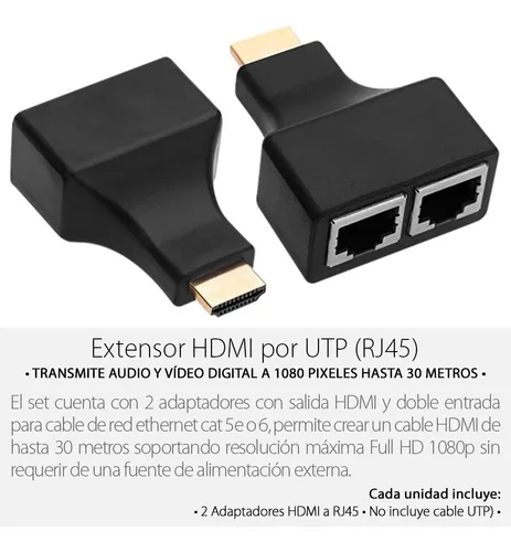 Adaptador Extensor Par Extensores Hdmi 30m Rj45 Utp