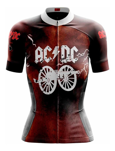 Camisa Acdc Feminina Ciclismo Bike Tour Preta Ciclismo Rock