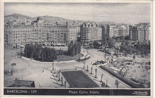 Antigua Postal 1952 Con Sellos Plaza Calvo Sotelo Barcelona