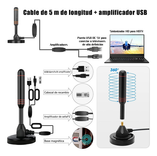 Antena De Tv Digital, 4k 1080p Interiores Canales Gratuitos