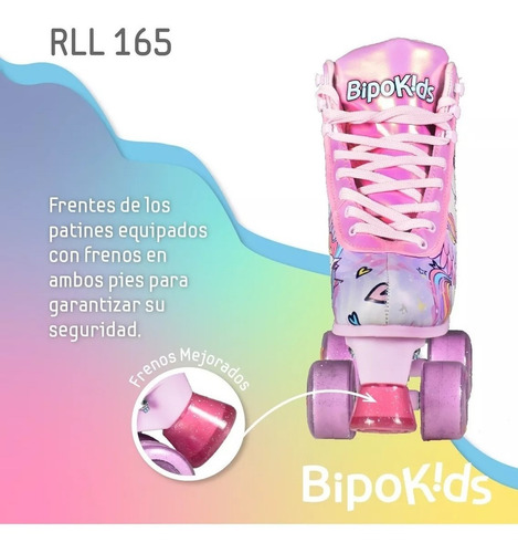 Imagen 7 de 9 de Patines Bipo Bota Simil Cuero Extensibles 4 Ruedas Unicornio