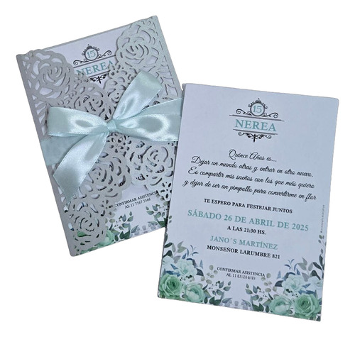 Invitación 15 Y Casamiento Calada Con Moño X 30 Transparente Perlado