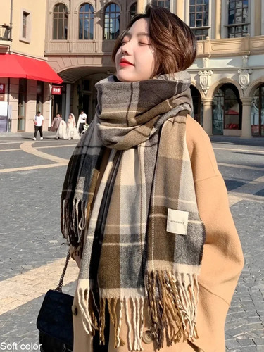 Bufanda A Cuadros Para Mujer, Otoño-invierno, Cálido Estilo