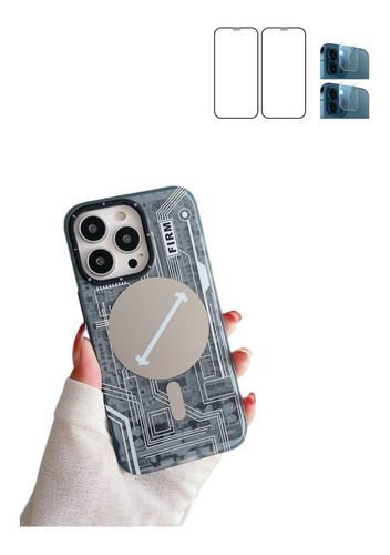 Funda Con Patrón De Circuito Magnético Para iPhone 14 13 12
