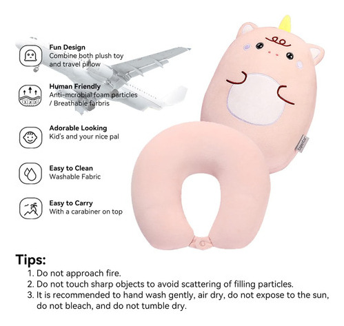 Almohadón De Viaje De Unicornio Rosa, Blando Y Acolchado 2 E