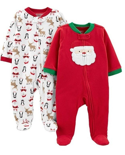 2 Pijamas Polar Carter's Rojo Y Blanco , Navideño De Bebes