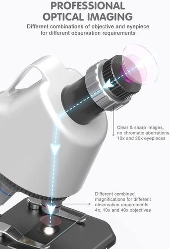 Imagen 4 de 8 de Microscopio Para Niños 100x-1200x Luz Led Y Accesorios