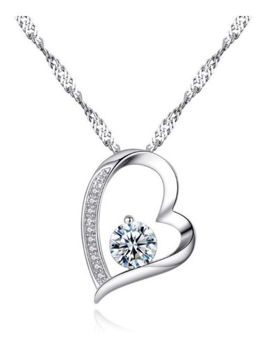 Collar Y Dije Plata .925 Corazón Zirconia Regalo Dama Mujer