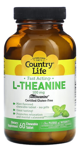 Country Life L Teanina 100 Mg 60 Tabs Masticables Sabor Menta