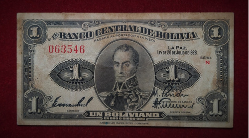 Billete 1 Boliviano 1928 Bolivia Pick 119 A.3 American Bank 