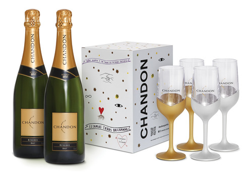 Kit 2un Espumante Chandon Reserve Brut 750ml + Box 4 Taças