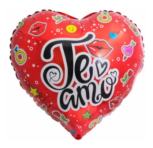 10 Pack Globo Metalizado Te Amo Dibujos Corazón Rojo 45 Cm