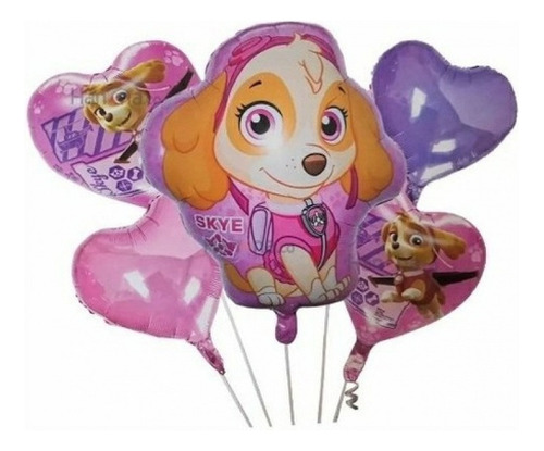 Bouquet X 5 Globos Metalizados Paw Patrol Skye