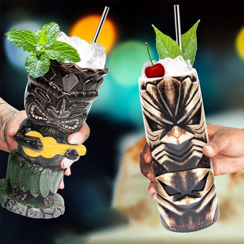 Tiki Mug - Juego De 4 Tazas De Cerámica Hawaiana Para Fiesta