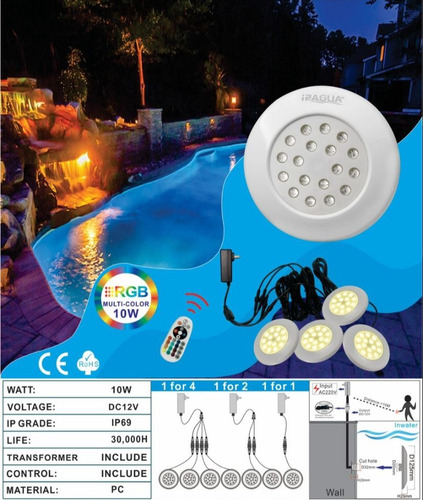 Lampara Foco Para Escalera Gradas Piscina Rgb 10w Sumergible