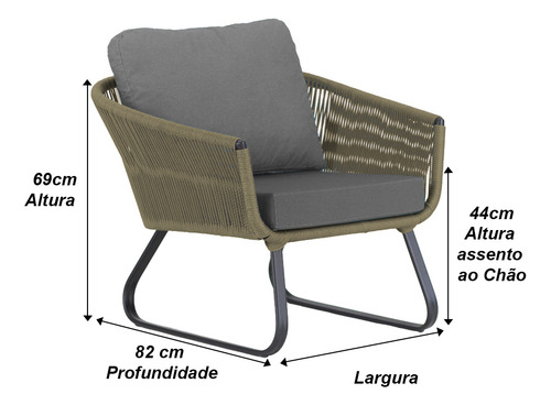 Conjunto Sofá E Poltronas Corda Alumínio Para Área Estrutura Rami