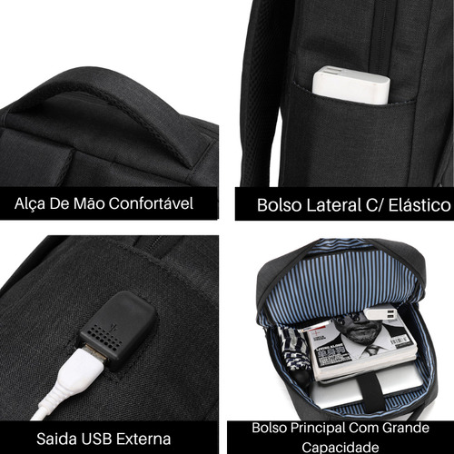 Mochila Notebook Executiva Premium Viagem Faculdade Escolar Cor Azul Desenho do tecido Liso