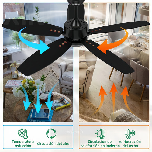 42''ventilador De Techo Con Luz Led Y Control Remoto,lampara 1.067 M 60hz Negro Amarillo Madera 5