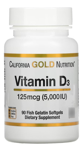 Vitamina D3 125mcg 5000 Ui 90 Caps California Gold Importado Sabor Sem Sabor