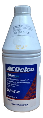 Bidon Aceite Acdelco Sintetico 1lt 5w30 Dexos2 (f50d2)  Acde