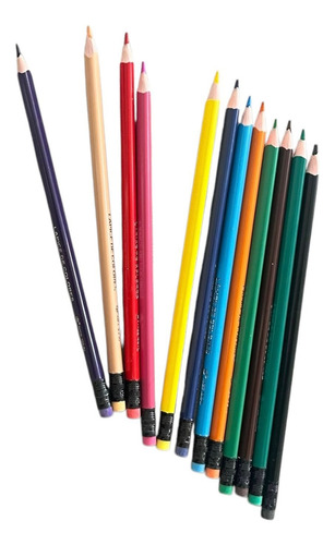 Lápiz De Madera 12 Lápices Colores Forma Triangular Con Goma