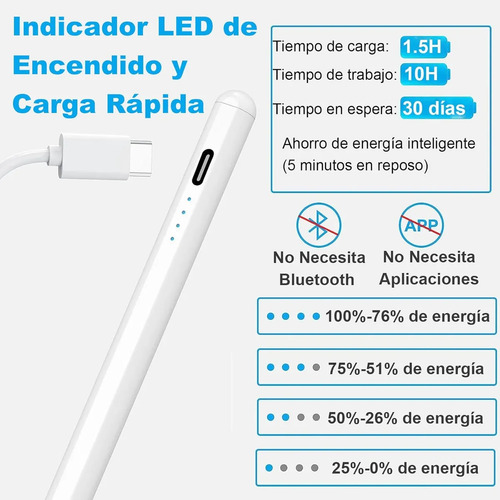 Pluma Lápiz Óptico Stylus Capacitivo Para iPad (2018-2025) Carga Rápida Con Diseño Magnético,rechazo Palma, Para Apple iPad (11/10/9/8/7/6 Generación), Pro (12,9 /11 /13 , M4), Air (3/4/5/m2/m3)