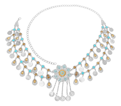 2 Boho Vientre Cintura Cadena Plata B 59cm Y 55,5cm Plata B
