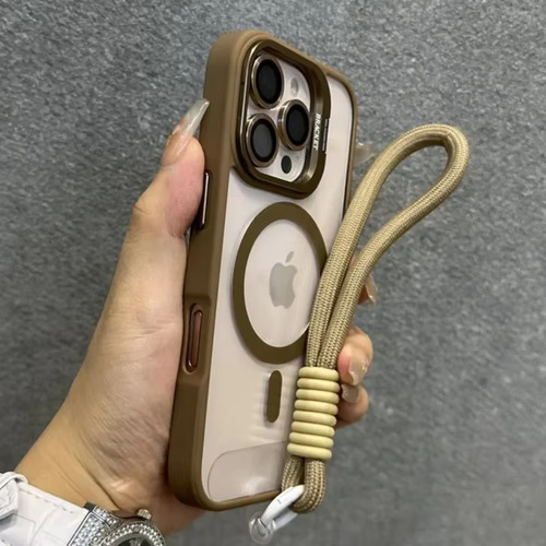 Funda Para iPhone Magsafe Uso Rudo De Transparente Con Soporte + Mica Cámara + Correas