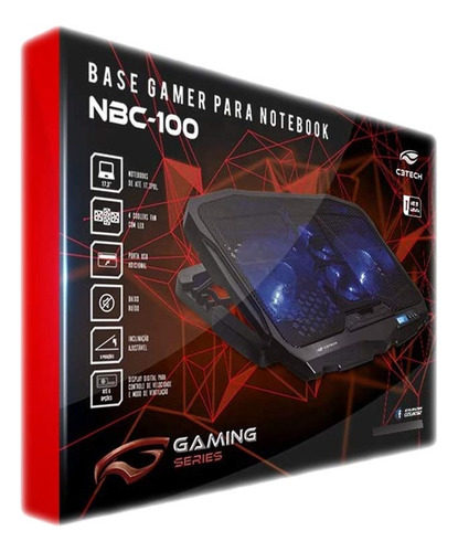 Suporte Notebook Nbc-100bk C3tech 17,3 4 Ventiladores Preto Azul (Usado)