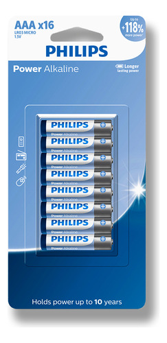 16 Pilhas Bateria Aaa Palito 3a Alcalina Philips 1 Cartela