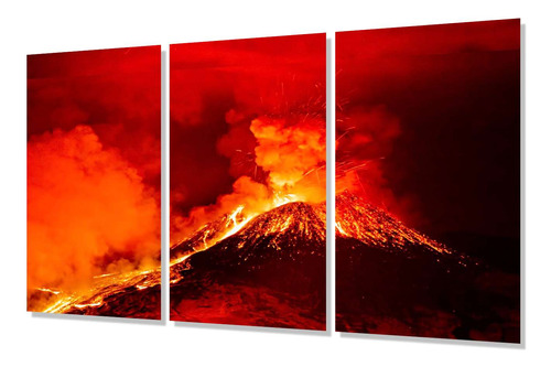 Cuadro Trip 60x90 Volcanes Erupcion Lava Humo Rojo