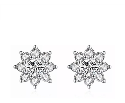 Aros De Plata Fina Pegados Con Circones Blancos Floral