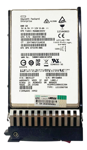 Ssd Hp Msa 800gb 2,5 Sas 12gb 841505-001 N9x96a @ Prateado