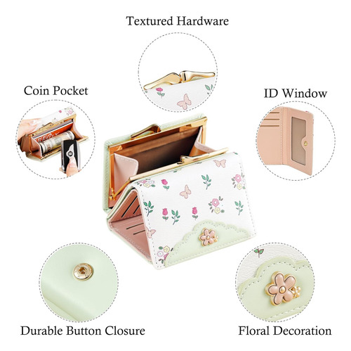 Monedero Rfid Pequeño Con Estampado Floral Para Mujer, Para