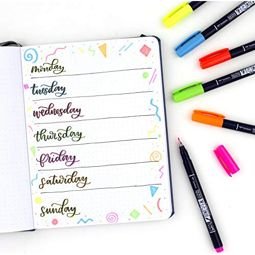 Tombow 56437 Fudenosuke Neon Brush Pen, Paquete De 6. Rotula