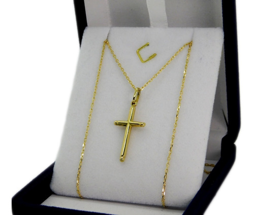 Conjunto Oro 18k Forcet 45 Cm Y Cruz Palito 3 Gr  