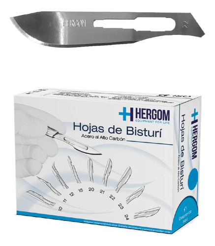 Hojas P/ Bisturí No. 22 Alto Carbón 100 Piezas Hergom