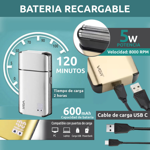Rasuradora Eléctrica Vgr V-359 Titanio 8000rpm Ideal Viaje Color Dorado